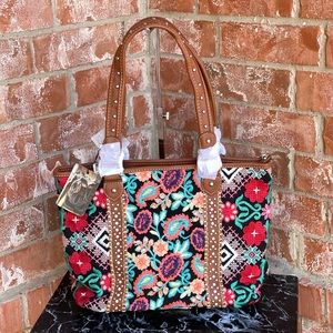Montana West Embroidered Floral Brown Tote Bag